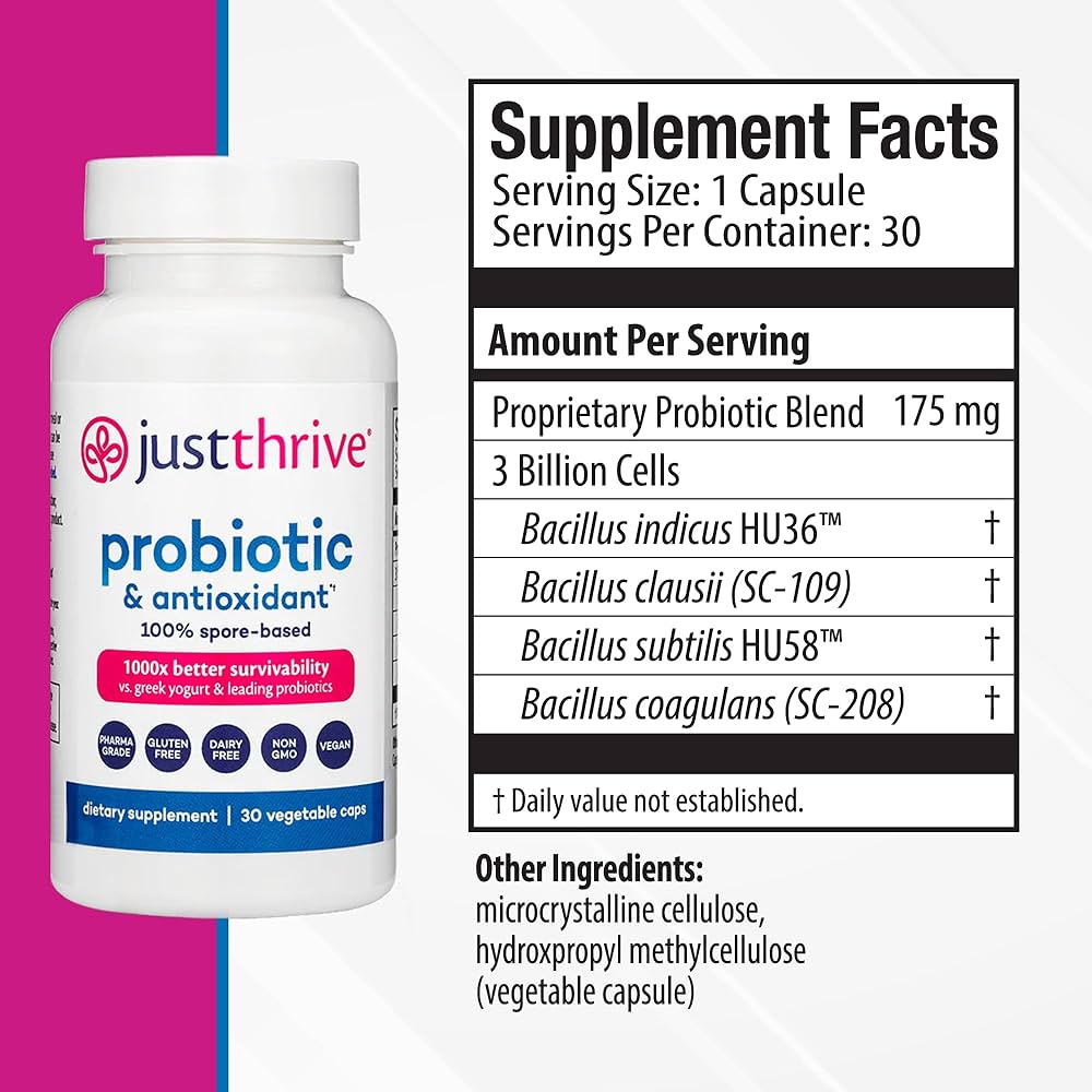 Just Thrive Probiotic and Antioxidant supplement facts label