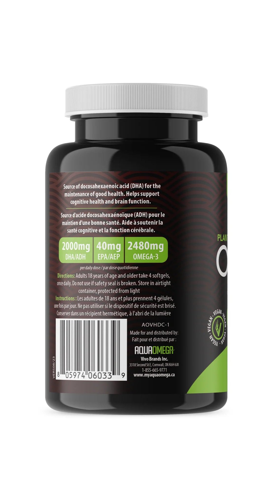AquaOmega Algal DHA Capsules back label