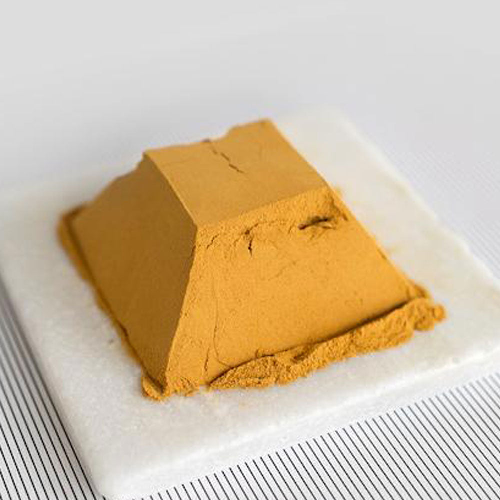 Cordyceps CS-4 mycelium extract powder compressed into a block on a marble surface