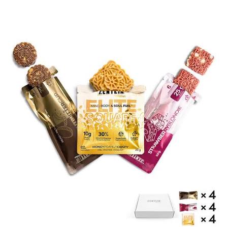 Zentein protein bars and an Elite Square in their product packaging