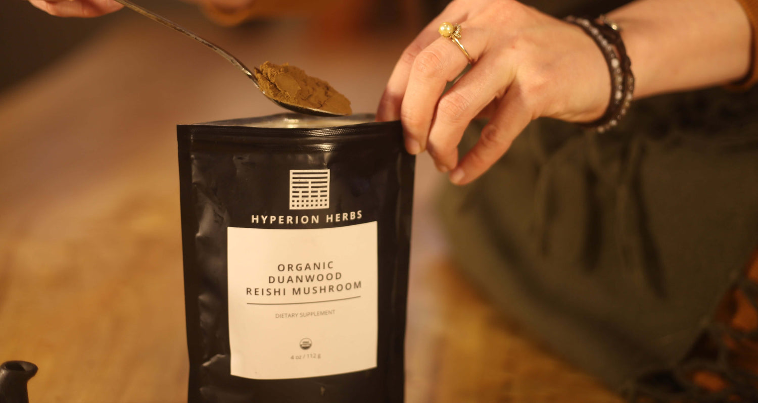 Hyperion Herbs Organic Duanwood Reishi Mushroom powder bag
