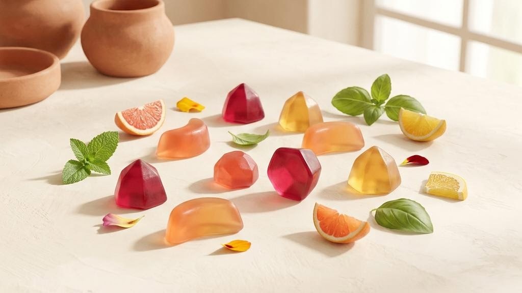 Bright editorial illustration of wellness gummies