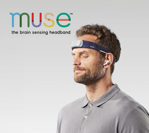 Man wearing Muse EEG headband during a meditation session